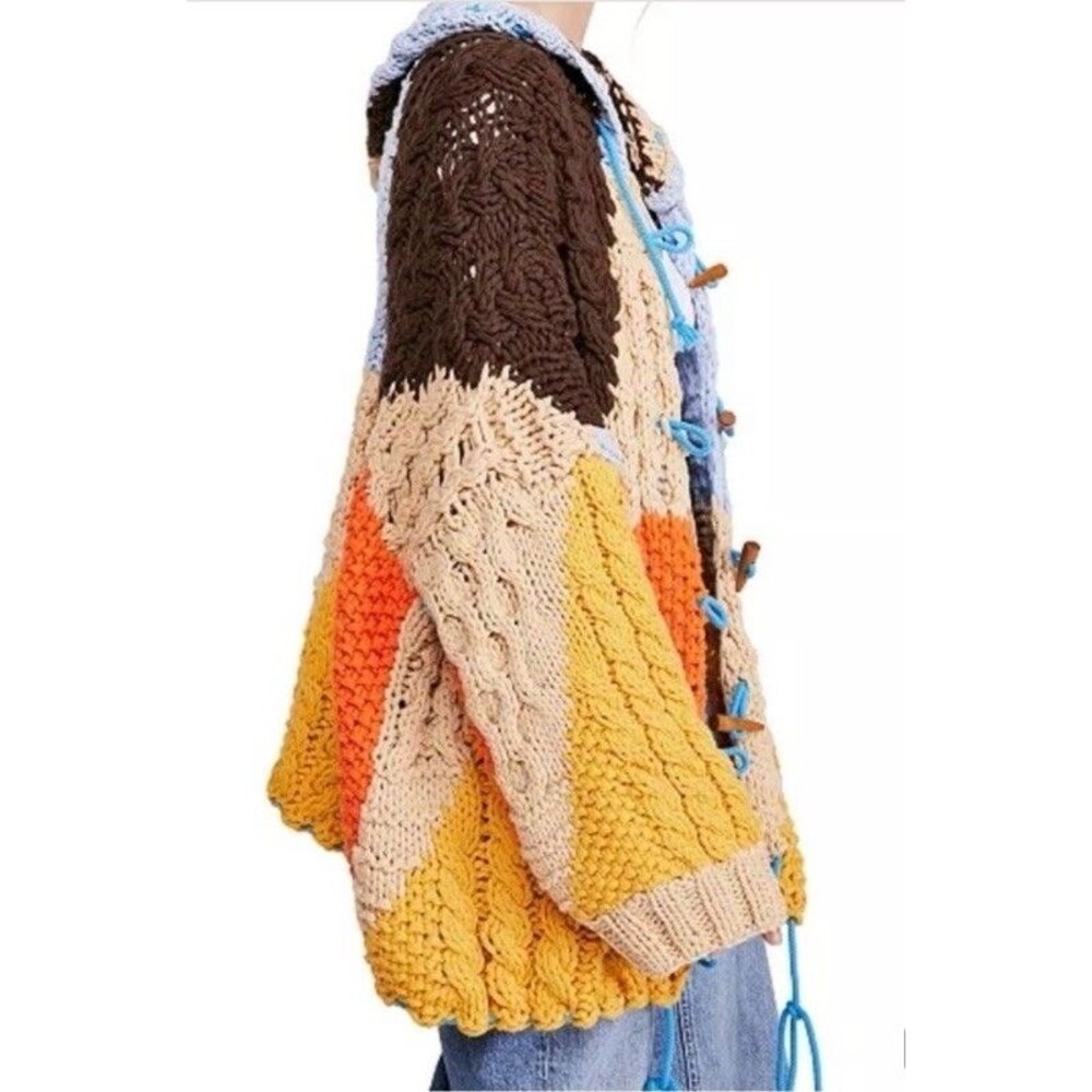 FREE PEOPLE Chunky Knit Boho Poncho Sweater Oversized Rare - Picture 3 of 11